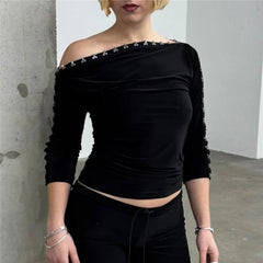 Off Shoulder Eyelet Cutout Sleeve Top