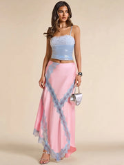 Satin Lace Patchwork Maxi Skirt