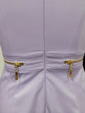 Deep V Neck Zipper Adjustable Lavender Split Midi Dress