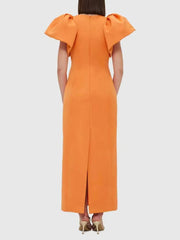 Orange dress with bow sleeves on a white background