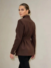Peplum Waist V-Neck Pearl Button Blazer