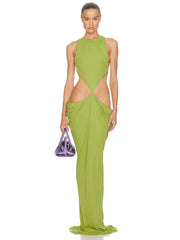 Green Side Cut-out Sleeveless Maxi Dress