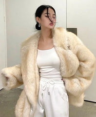 Lapel Long sleeve Shaggy Faux Fur Jacket