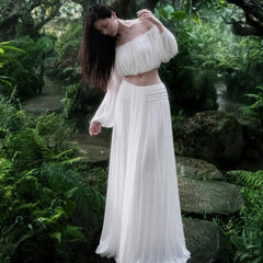 Off-Shoulder Chiffon Crop Top and Maxi Skirt
