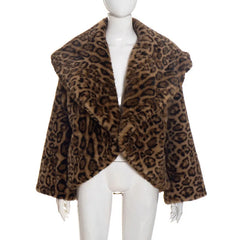 Leopard Print Faux Fur Shawl Collar Coat