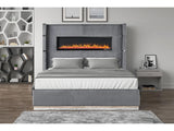 Gray Velvet Upholstery Wooden King Bed with Ambient lighting