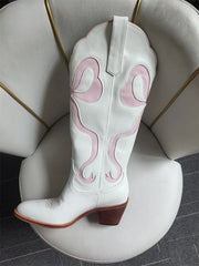 Pointed Toe Bow Knee High Cowboy Boots