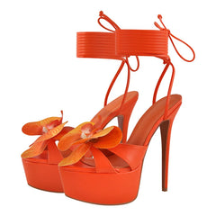Orchid Open Toe Wrap Ankle Strap Platform Stiletto