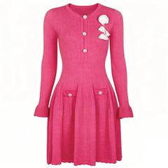 Elegant knit dress with appliqué detail and button trim