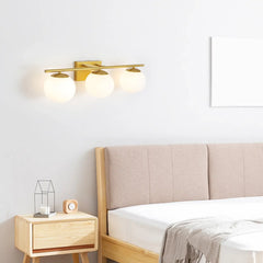 "Minimalist wall-mounted light fixture with sculptural globes"

