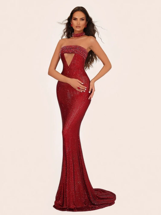 Strapless diamond embellished gown dress detail