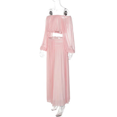 Off-Shoulder Chiffon Crop Top and Maxi Skirt