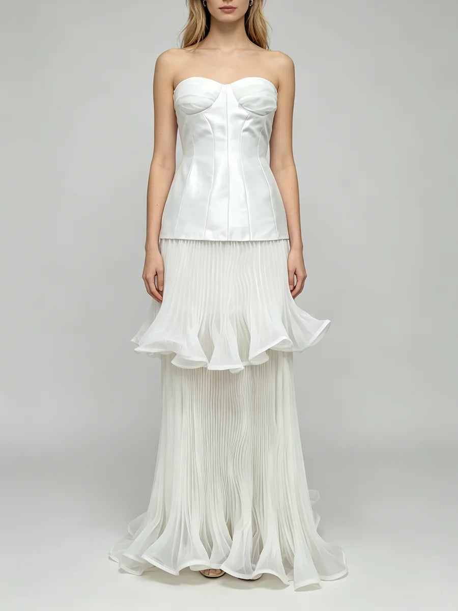 Strapless pleated ruffle gown standing