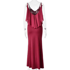 V-Neck Ruffle Overlay Column Maxi Dress