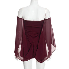 Off Shoulder Mesh Layered Shawl Mini Dress