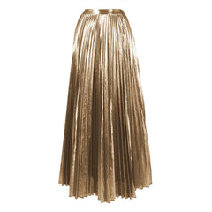 Metallic One-Shoulder Ruffled Bodysuit and Pleated Maxi Skirt Set