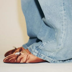 Pleated Satin Pearl Slide Flats