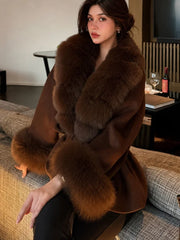 Faux Fur Trim Belted Jacket