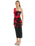 Women's Black One Shoulder 3D Flower Elegant Dress