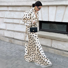 Polka Dot Puff Sleeve Shirt and Maxi Skirt Set