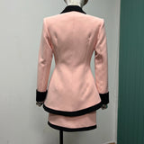 Contrast Layered Brooch Blazer And Mini Skirt Set