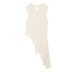 Asymmetrical ruched sleeveless top flat lay back