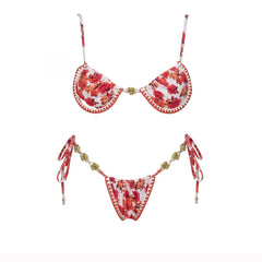 Printed Triangle Bikini and Scarf Two-Piece Set