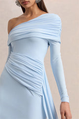 Diagonal Collar Ruched Draped Mini Dress