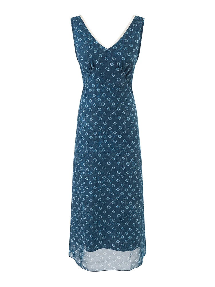 Sleeveless V-neck maxi dress with geometric print