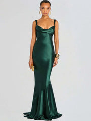 Satin Cowl Neck Open Back Maxi Dress