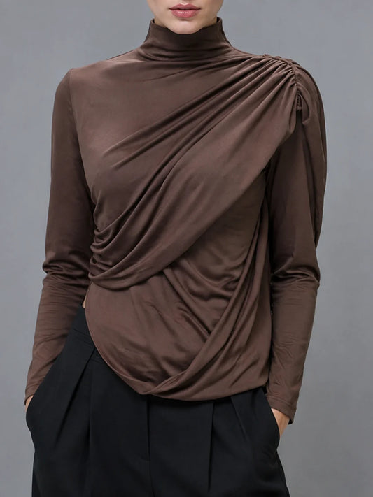 Ruched turtleneck long sleeve top