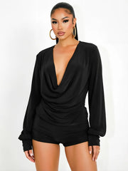 Draped Cowl Neck Top and Shorts Set