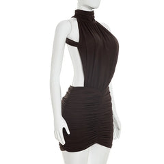 Halter Neck Ruched Side Cut Out Mini Dress