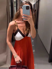 Colorblock Chain Strap Maxi Dress
