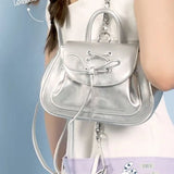 Silver College Style Vintage Small PU Leather Backpack