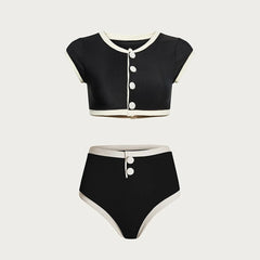Flat lay of ribbed contrast trim bikini