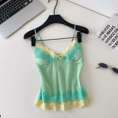 Green Polka Dot Lace Strap Top