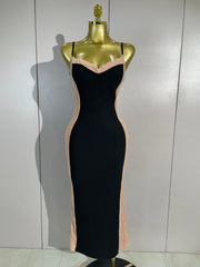 Lace trim colorblock midi dress front view