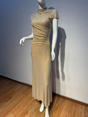 High Neck Cut-out Sequin Mid-Calf Dress