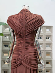 Ruched Cutout High Neck Maxi Dress