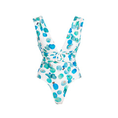 Abstract Blue Dot Print Swimwear Set