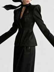 Jacket with hollow out lapel collar