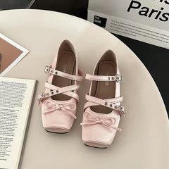 Square Toe Ballet Flats with Buckle Straps