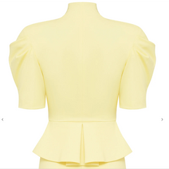 Stand Collar Peplum Jacket and Mini Skirt Set