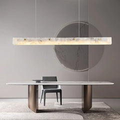 Luxury Marble LED Chandelier pendant lamp  illuminating a Modern dining table Golden Atelier 3