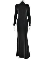 Turtleneck Backless Draped Maxi Dress