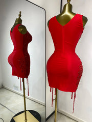 Deep Neck Embellished Mesh Sheath Mini Dress
