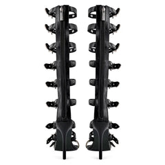 Gladiator Round Toe Hollow Buckle Strap Thigh High Stiletto Heels