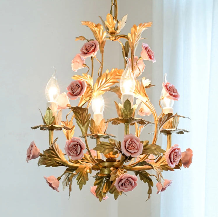 Decorative chandelier with floral design on a light background