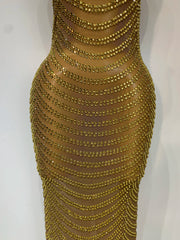 Sparkling Beaded High Neck Maxi Dress